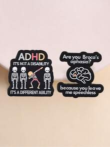 1pc Humorous Mental Health Enamel Brooch, ADHD Broca's Aphasia Skull Lapel Pin, Neurodiversity Humor Badge, Suitable For Backpack, Denim Jacket Decoration Gift - Multicolor - View 2