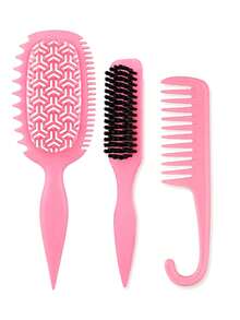 Curly Hair Smoothing & Styling Brush Set, Vented Curl Defining Brush, Wide Tooth Hook Comb & Pointed Tail Styling Brush For Curly Wavy Coily Hair, Sectioning, Shaping, Daily Hair Styling, Home Travel Use, Multi-Color Options - Multicolor - View 10