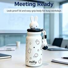 1 Peça Copo de Café Isolado de Grande Capacidade MIFFY 500ML, Garrafa de Água Fofa para Meninas, Copo Portátil de Aço Inoxidável 316 para Uso Externo com Canudo para Estudantes - Branco - Visão 5