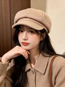 1pc Women's Wearable Octagonal Beret, Minimalist Design, Suitable For Daily Wear, Warm For Autumn/Winter, Autumn/Winter Newsboy Hat - Wool - View 11