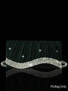 REMANLAND 4pcs Evening Jewelry Set With Rhinestone, Luxury Rhinestone Pleated Clutch Bag, Elegant Women's New Shoulder Evening Bag, Paired With Sparkling Rhinestone Pendant Jewelry Set, Rhinestone Pendant Necklace, Earrings, Bracelet, Suitable For Party, Wedding, Ball, Evening Event, Gathering - Dark Green - View 10