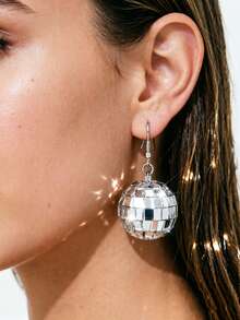 European And American Ins Style Geometric Sphere Retro Minimalist Disco Planet Earrings - Silver - View 1
