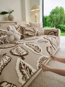 SANMOSPIN 1PC Bohemian Style Jacquard Sofa Cover, Thick Quilted Sofa Cushion With Leaf Pattern, Pet Friendly, Machine Washable, Suitable For 1/2/3/4 Seater L-Shaped Sofa, Living Room, Bedroom, Office Decor - Coffee Brown - View 5