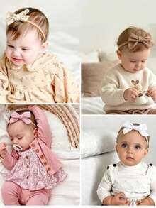 10pcs Solid Color Linen Baby Bow Headbands, Soft Stretchy Nylon Hair Accessories For Newborn Infant Baby Girls, Multiple Colors Available - Multicolor - View 7