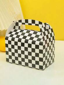 5pcs Black & White Checkered Gift Boxes, Racing Theme Party Snack Boxes, Party Favor Boxes, DIY Gift Bags, Triangle Snack Boxes With Handles, Suitable For Birthday Party Decoration, Halloween, Christmas Decoration Gift Boxes, Packaging Boxes - Multicolor - View 3