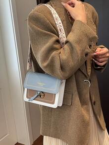 Minimalist Fashion Flap Mini Square Bag - Blue - View 3