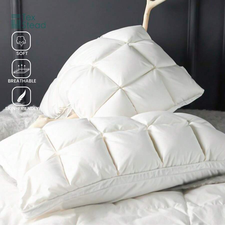 Feather Down Pillow, Ultra Soft Fluffy Bed Pillow, Breathable Comfort Sleeping Pillow For Side Back Sleepers, Bedroom Hotel Bedding Pillow - White - View 1