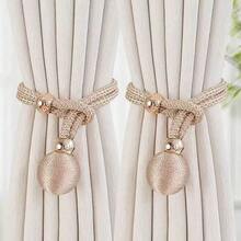 1pc Luxury Metal Ball Curtain Tieback, Curtain Tiebacks Elastic Stretch, Single Ball Tassel Holdbacks,Woven Rope Curtain Holdback, Polyester Rope Drawstring Buckle, For Home, Living Room, Bedroom Window Decor (Champagne) - Champagne - View 9
