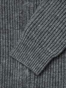NiceArt Women's Autumn/Winter Vintage Dark Gray Wool Blend Ribbed Knit Zip-Up Cardigan, Stand Collar Raglan Long Sleeve, Autumn Outfit, Halloween - Grey - View 5