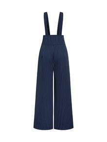 RNU Women's Navy Striped French Elegant Jumpsuit, High Waist Straight Wide Leg Loose Fit, Versatile For Daily & Office, Spaghetti Strap Overalls - Royal Blue - View 7