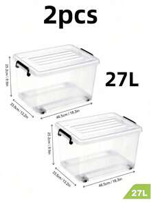 2pcs/1pc Clear Plastic Storage Box With Lid, Stackable Storage Bin With Wheels & Locking Handles, Transparent Organizer Container,Durable,Space Saving Organizer Container For Clothes  Books, 6 Sizes, Transparent/Black - Style A-transparent - View 15