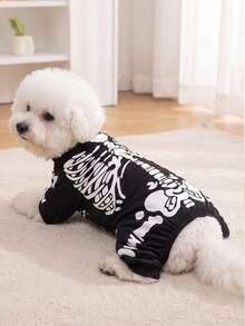 LUCKIE PAW 1pc Halloween Skeleton Print Funny Pattern Pet Four-Legged Pajamas, Anti-Flea, Reduce Shedding, Thermal Insulation, Breathable, Suitable For Small And Large Dogs And Cats, Indoor And Outdoor - Multicolor - View 4