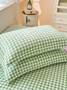 1/2pcs Soft Fluffy Fleece Pillowcases, Pink And White Plaid Pattern, Warm Plush Bed Pillowcases, Without Pillow Insert - Green - View 10