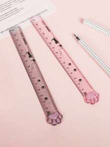 1PC/2PCS Cute Cat Claw Straight Ruler, 15cm Transparent Drawing Ruler, High-Value Plastic Ruler, Student Stationery Supplies, Cartoon Creative Drawing Bookmark, Pink And Gray Handbook Ruler, Drawing Measurer, Suitable For School Office, Prize Gift - D-Multicolor - View 7