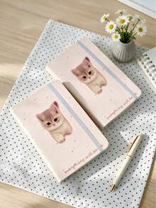 A6 Cute Cat-Themed Notebook With High Appearance Quality, Small Size, Journal, Student's Note-Taking Book, Pocket Notebook, PU Leather With Horizontal Lines - A6 - View 2