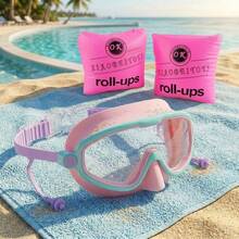 Full Face Swimming Goggles & Arm Bands Set For Kids 4-15 Years Old, Nose Cover Design, Waterproof High-Definition Vision, Anti-Fog Lenses, Silicone Earplugs, Unisex Swimming Gear - Multicolor - View 1
