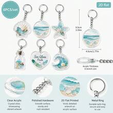2D Plane - Yzx[2D Plane] 6pcs Transparent Acrylic Beach Theme Keychains Sea Glass Starfish Wave Shell Souvenir Gift - View 5