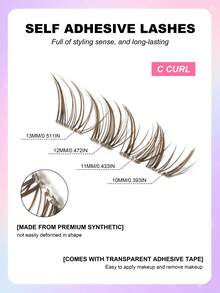 80pcs Brown Cluster False Eyelashes, Japanese Soft & Thin Style, Self-Adhesive No Glue Needed, Lightweight DIY Cluster Lashes For Deep Eyes, Easy To Apply For Daily Eye Makeup - C - View 5