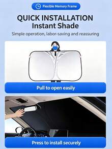 Universal Car Front Windshield Sun Shade Set, Sun Shade + Side Window Mesh, Convenient Storage Design, No Drilling Required Car Sun Shade Canopy, Extra Large Size, Full Edge Seamless Fit, High-Density Blackout Fabric With Reflective Coating, Blocks Sunlight, Protects Car Interior, Car Privacy Curtains, Universal Fit For Sedans, SUVs And Trucks, Durable Car Interior Protection Accessories - Silver - View 3