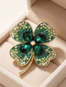 Green Four-Leaf Clover Versatile Minimalist Brooch Flower Anti-Exposure Pin Clothing Accessory Corsage - Green - View 1