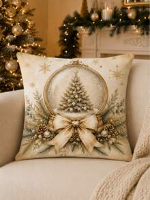 4pcs Elegant Christmas Pillow Covers, Champagne Gold Christmas Tree, Lantern, Crystal Ball And Christmas Stocking Print, Suitable For Sofa Bedroom Holiday Home Decor, Pillow Insert Not Included - Multicolor - View 9