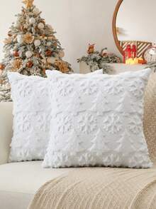 1pc/2pcs Christmas Pillow Case, Christmas Decoration, Christmas Tree Pattern Pillowcase, Soft Plush Faux Leather, Holiday Winter Home Decor, Suitable For Sofa, Bed, Porch - White - View 4