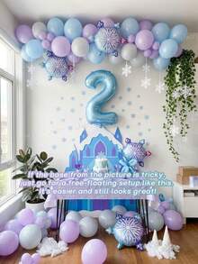 16件組生日派對裝飾氣球，40英吋0-9數字淺藍色鋁箔氣球、漸層雪花氣球，冬季聖誕主題派對裝飾冬季氣球 - 彩色 - 查看 4