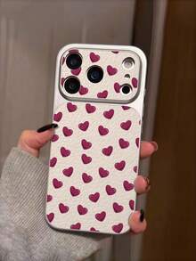 1pc New Fashion Romantic Burgundy Small Heart Pattern Phone Case With Large Window, Metallic Paint, Premium Texture Faux Leather PU Leather Anti-Drop Protective Shell Compatible With IPhone 17/17Pro/17ProMax/16/16Pro/16ProMax/16Plus/15/15Plus/15Pro/15ProMax/14/14Pro/14ProMax/13/13Pro/13ProMax/12/12Pro/12ProMax/11/11ProMax/XR/XS/XSMAX, Shockproof Anti-Collision Protective Soft Case - Multicolor - View 2