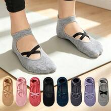 Women Cross Strap Anti-Slip Yoga Socks, 1/5 Pairs Random Color Pilates Socks, Silicone Grip Non Slip Floor Socks For Indoor Workout - 1 Double Random - View 2