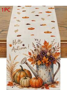 感恩節秋季廚房裝飾桌旗 Hello Autumn 復古澆水壺南瓜圖案 鄉村風感恩節餐桌裝飾 楓葉松果蠟燭印花桌布 餐廳廚房家居裝飾 - 彩色 - 查看 14