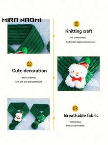 1pc Customized Knitted Winter Pet Christmas Scarf With Pom Pom, Soft & Warm Cat Dog Shawl, Red & Green Color With White Trim, Machine Washable Filled, Suitable For Small & Medium Pets, New Year Pet Neck Accessory, Cat Christmas Decoration - Multicolor - View 3