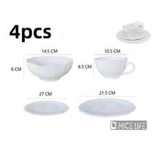 4 Sets Of Complete Ceramic Tableware, Each 4-Piece Dinner Set With Bowl, Coffee Mug, Small Plate And Large Dinner Plate, Durable And Easy-To-Clean Porcelain Dishes - Black - View 8