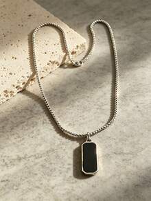 1pc Elegant Men's Stainless Steel Necklace With Exquisite Black Oil Drop Pendant, Unique Geometric Design, Suitable For Various Occasions - Black - View 4