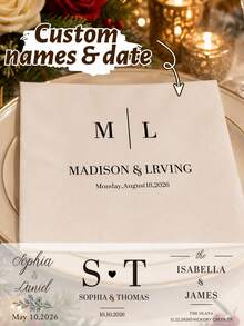 Custom Monogram Cocktail Napkins, Elegant Wedding & Christmas Table Decor, Personalized Names & Date Party Napkins, Customized Anniversary Engagement Dinner Supplies, Customizable Holiday Gift For Couples & Family, Personalized Gift, Unique Gift - Style B - View 1