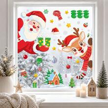 1pc New Christmas Sticker Santa Claus Reindeer Glass Sticker Holiday Atmosphere Decoration Static Window Decal - Multicolor - View 2