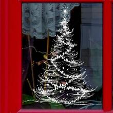 1 Piece Christmas Pure White Christmas Tree Window Sticker For Mall Glass, Bedroom And Living Room Home Decor, Festive Atmosphere Decoration, Holiday Sticker, Window Decor, Home Decor, Elegant Window Art, Decorative Sticker - Multi-color - View 7