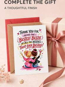 1pc Best Friend Greeting Cards, Birthday Thank You Gratitude Cards With Envelopes, Unique Friendship Birthday Gift Cards For Women Bestie - View 6