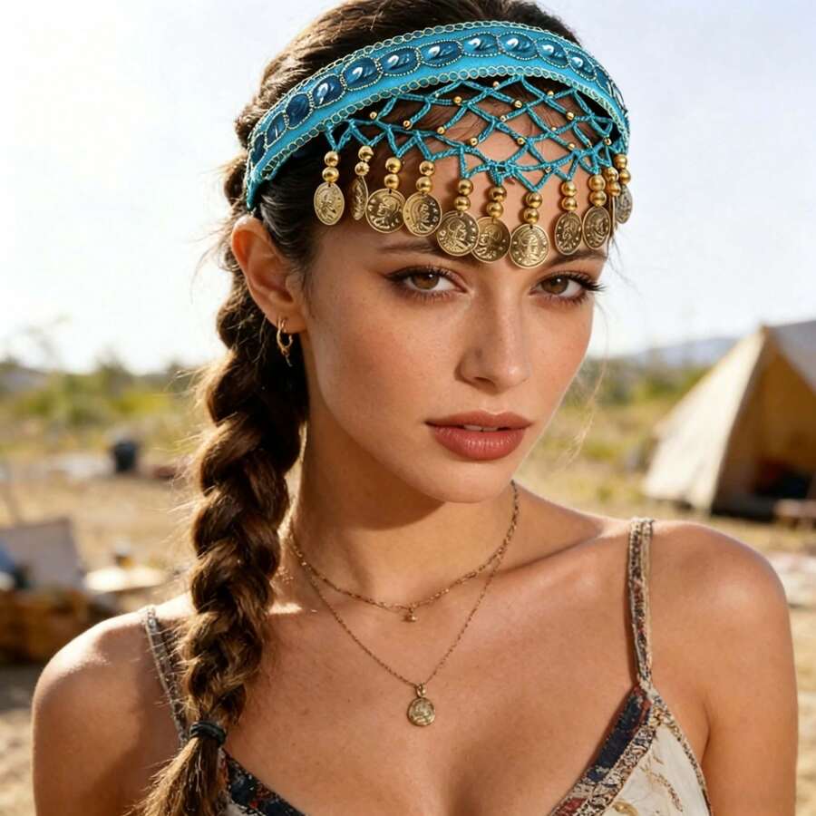 Mesh Coin Pendant Headband, Exotic Style Music Festival Theme Party Performance Hair Accessory, Multiple Colors Available - Multicolor - View 1