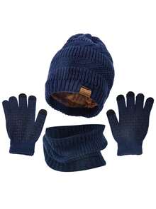 3PCS Autumn/Winter Knitted Hat, Scarf And Touchscreen Gloves Set, Unisex, Cold-Proof Ear-Covering Woolen Hat Set, Suitable For Daily Wear - Multicolor - View 8