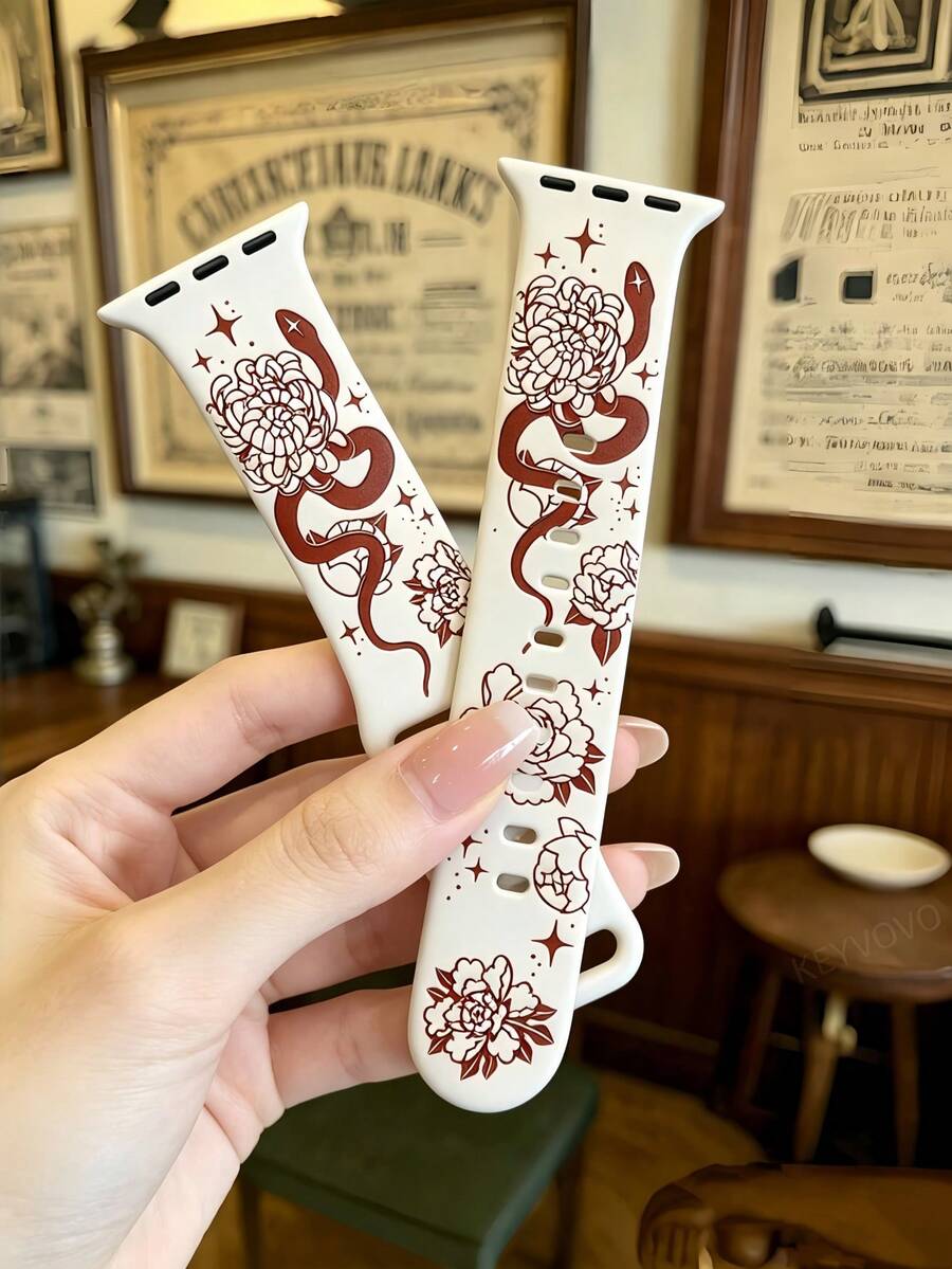 3D 萬聖節雙色蛇紋花卉雕刻矽膠運動手錶錶帶，適用於 41mm 40mm 44mm 45mm 42mm 46mm 38mm 49mm，波希米亞哥德風西部暗黑神秘風格女款，相容 SE 11 10 9 8 7 6 5 4 3 2 1 Ultra