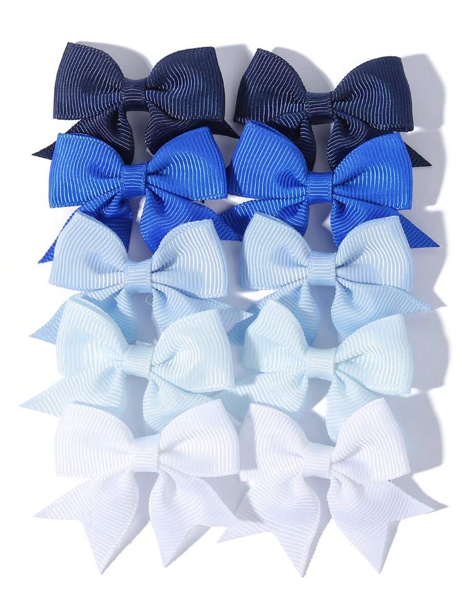 10pcs Classic Earth Tone Bow Hair Clips Set, Ribbed Elastic Hair Accessories, Simple Daily Hair Ornaments For Girls - Mixed color - View 1