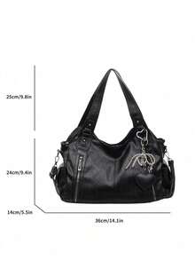 Tote Bag With Pearl Bow & Heart Pendant Decor, Multi-Compartment Large Capacity Storage, Zipper Closure, Vintage Spicy Girl Style, Suitable For Students, Commuting, Travel, Daily Outings, Cool Girl Shoulder & Underarm Bag, Crossbody & Backpack Multi-Use Large Bag - Black - View 7