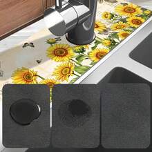1pc Sink Faucet Absorbent Mat, Drainage Pad, Autumn Sunflower Pattern, Suitable For Kitchen, Bathroom Sink, Countertop, Drainage Pad, Diatomaceous Earth Material, Trimmable, Quick-Drying Mat - Multicolor - View 10