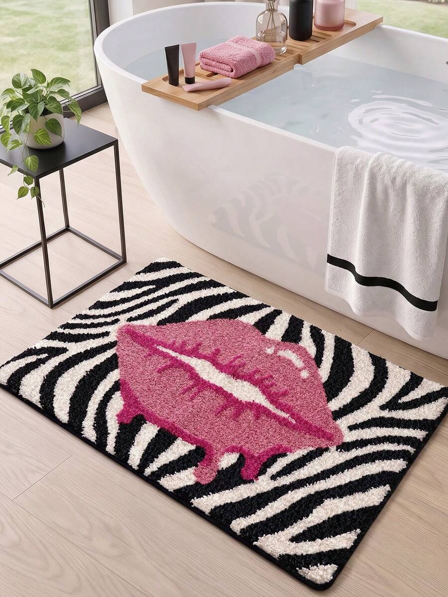 1pc Bathroom Rug Mat, Flocked Soft Touch, Pink Leopard Print, TPR Non-Slip Backing, Suitable For Kitchen, Outdoor, Indoor, Hallway, Bedroom, Living Room Bedside, Machine Washable Easy To Clean, Autumn Bathroom Decor Rug