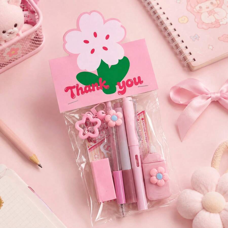1 Set Floral Stationery Set Macaron Correction Tape Highly Attractive Portable Student Learning Supplies Set - Multicolor - View 1