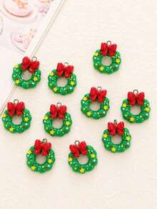 5/10/20pcs Christmas Holiday Cartoon Wreath Resin Charms, Suitable For DIY Jewelry Making - Perfect For Earrings, Necklaces, Bags And Keychains Crafts - Multicolor - View 8