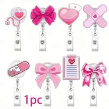 1pc Acrylic Heart-Shaped Retractable Badge Reel With Rotating Clip For Doctor Nurse Clothing - Multicolor - View 1