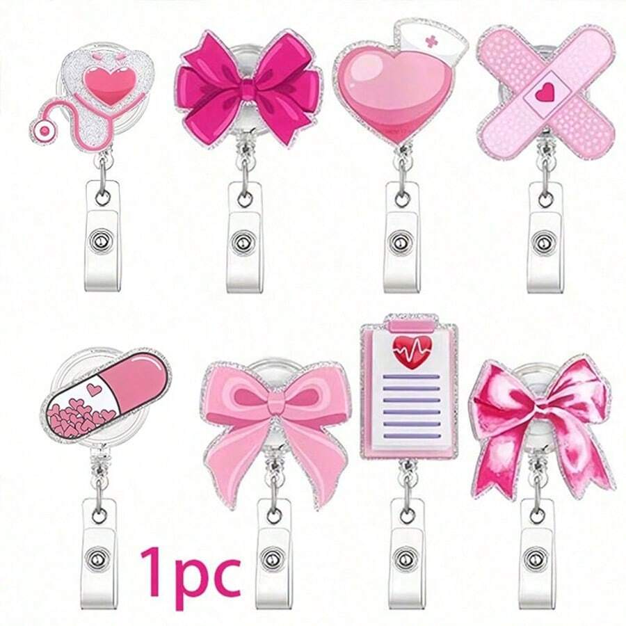 1pc Acrylic Heart-Shaped Retractable Badge Reel With Rotating Clip For Doctor Nurse Clothing - Multicolor - View 1