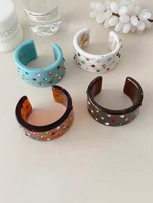 1pc Fashionable Retro Colorful Rhinestone C-Shaped Resin Bracelet, Cute Vacation Fresh Highly Attractive Women's Bangle - Bracelet - View 14