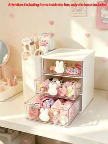 Mini Desktop Drawer Storage Box With Cute Rabbit Pattern Decoration, Plastic Multi-Layer Jewelry And Cosmetics Storage Box, Non Electric Desktop Storage, Suitable For Dressing Table, Bedroom, Office, Suitable For Storing Daily Necessities - Multicolor - View 14